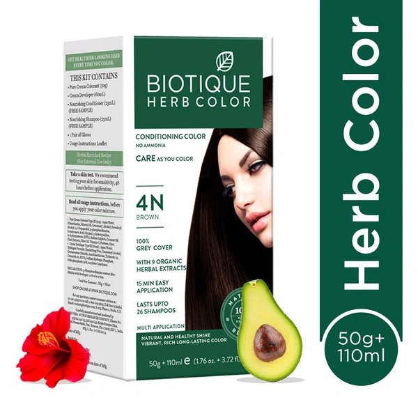 Biotique Herbal color Hair Color 4N - Brown
(50gm+110ml)