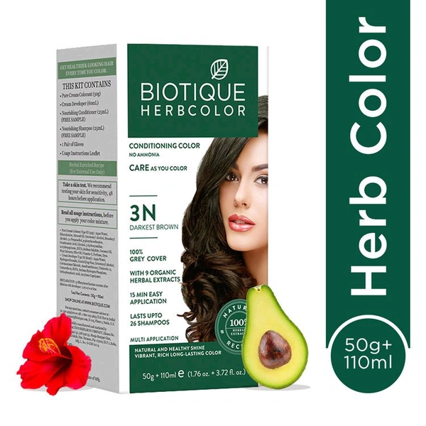 Biotique Herbal color Hair Color 3N - Brown
(50gm+110ml)
