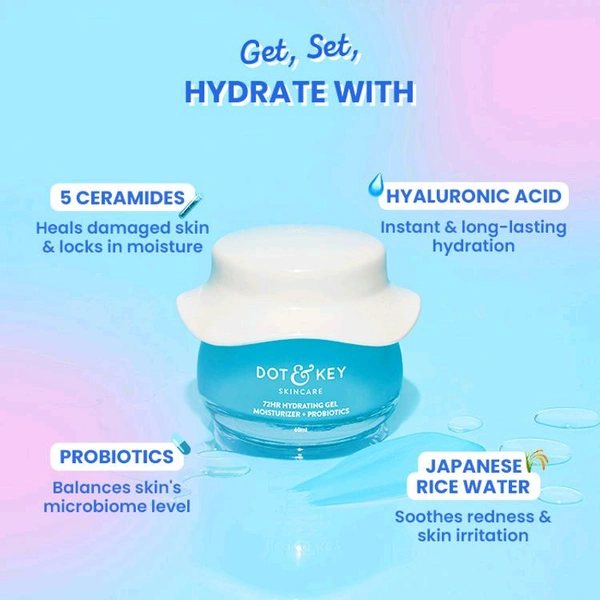 Dot & Key 72HR Hydrating Gel Face Moisturizer Hyaluronic & Probiotics , 60ml 