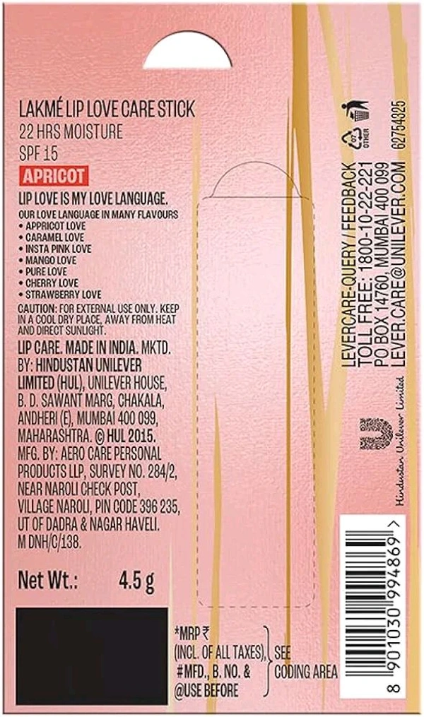Lakme lip Love Lip Balm Apricot.4;5gm