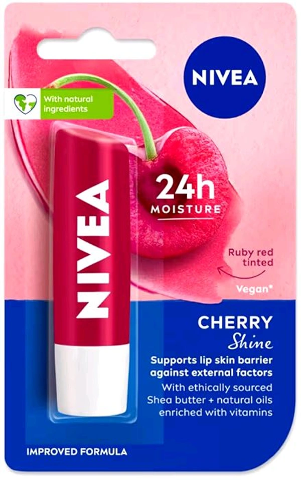NIVEA Cherry Shine Lip Balm with Natural Oils Glossy Finish 4.8g,