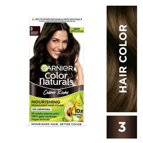 Garnier Hair Colouring Creme  Shade: 3 Darkest Brown (70ml+60gm)