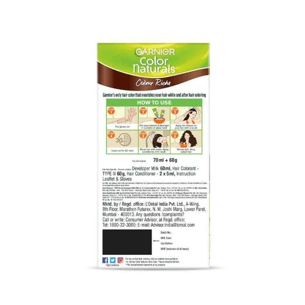 Garnier Hair Colouring Creme Shade:5 Light Brown (70ml+60gm)