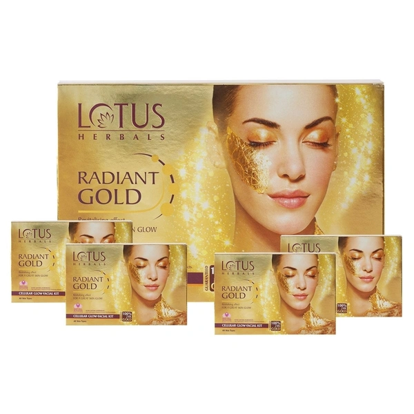 Lotus Herbals Radiant Gold Cellular Glow Facial Kit  - Pack of 4 (148 g)