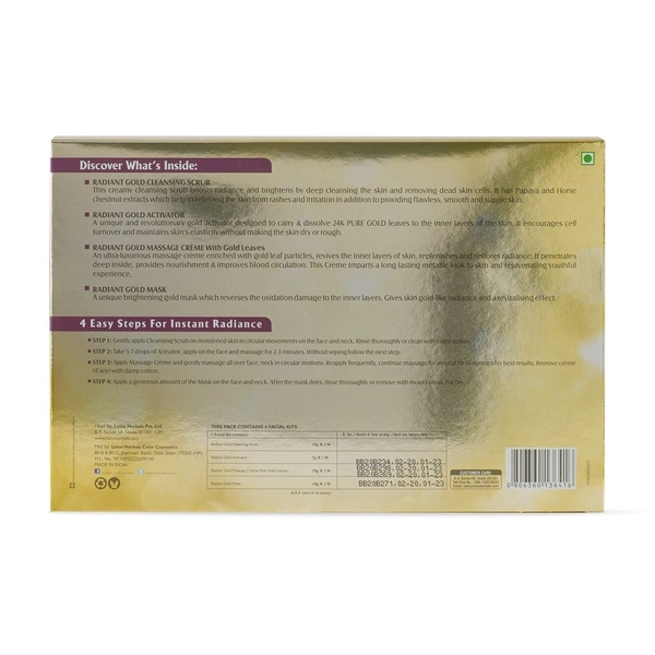Lotus Herbals Radiant Gold Cellular Glow Facial Kit  - Pack of 4 (148 g)