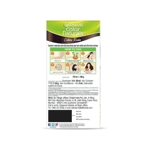 Garnier Hair Colouring Creme Shade: 4 Brown (70ml+60gm)