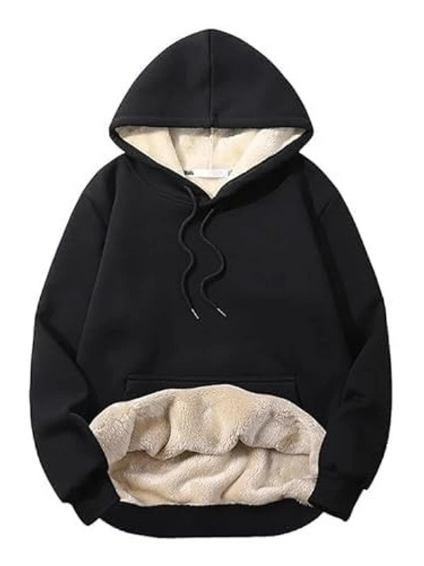 BLACKSTEP Women's Fleece Sherpa Hoodie, Winter Warm Pullover Sweatshirt, Soft Fur Lined, Casual Hooded Sweatshirt, Cozy & Stylish Outerwear - L, Black