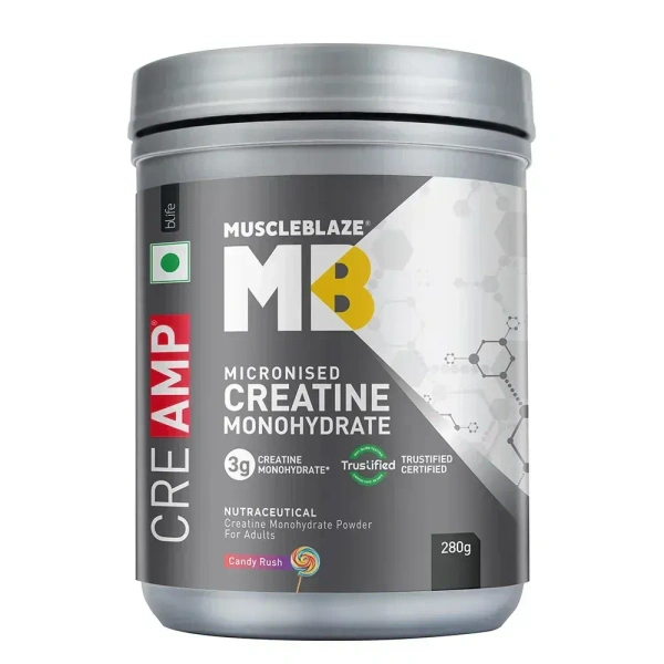 MuscleBlaze Creatine Monohydrate CreAMP - 80 Servings - Candy Rush