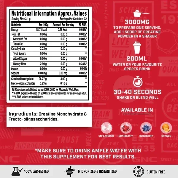 GNC Pro Performance Creatine Monohydrate , 100 Gms - Unflavoured