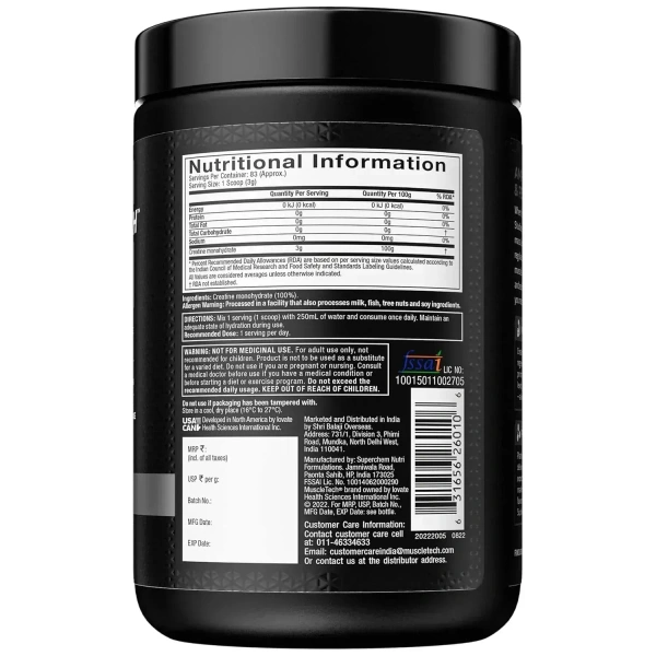 Muscletech Creatine Essential Series , 250 Gms - 83 Servings - Unflavoured
