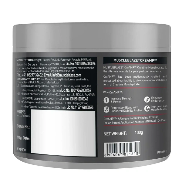 MuscleBlaze Creatine Monohydrate CreAMP 100gm - Unflavoured