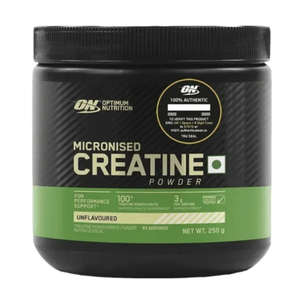 Optimum Nutrition (ON) Micronized Creatine Powder, 3g of 100% Creatine Monohydrate per serve, Supports Athletic Performance & Power, - 83 Servings, Unflavoured, 250gm
