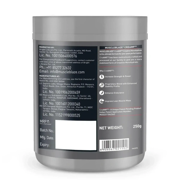 MuscleBlaze Creatine Monohydrate CreAMP - 80 Servings - Unflavoured