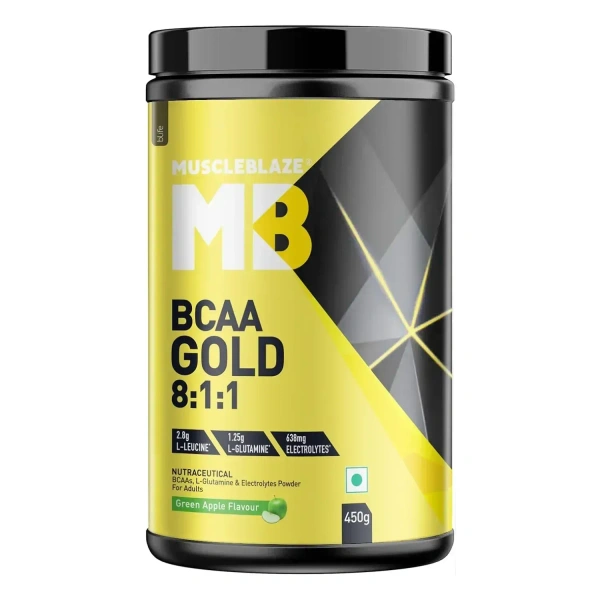 MuscleBlaze BCAA Gold 8:1:1 Powder, Raspberry Lemonade (60 Servings, 450g) | With Higher Leucine, Electrolytes & Glutamine - Raspberry Lemonade, 450gm