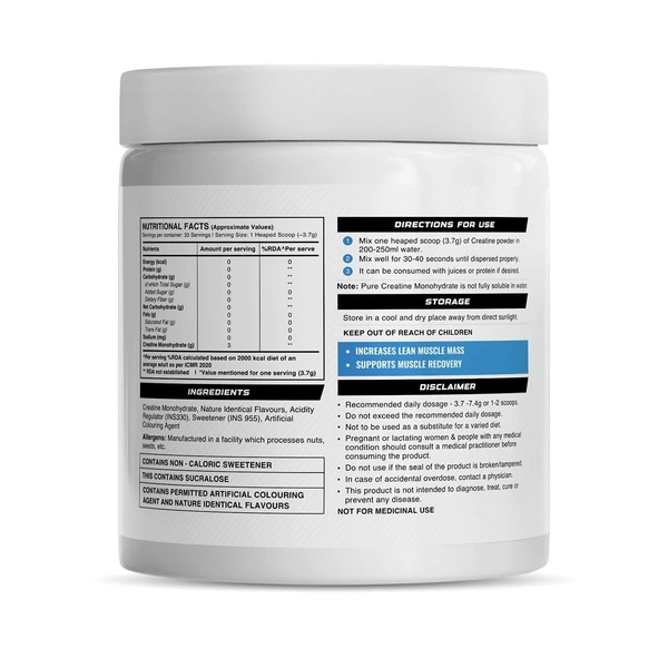Wellcore Pure Micronised Creatine Powder For Enhanced Muscle Strength With Rapid Absorption | Creatine Monohydrate | Wellcore Creatine Flavoured - 33 Servings, Kiwi Kick, 122gm
