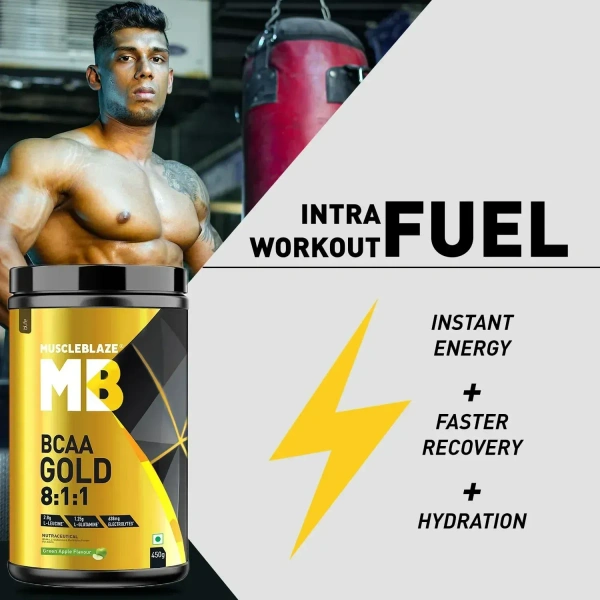 MuscleBlaze BCAA Gold 8:1:1 Powder, Raspberry Lemonade (60 Servings, 450g) | With Higher Leucine, Electrolytes & Glutamine - Raspberry Lemonade, 450gm