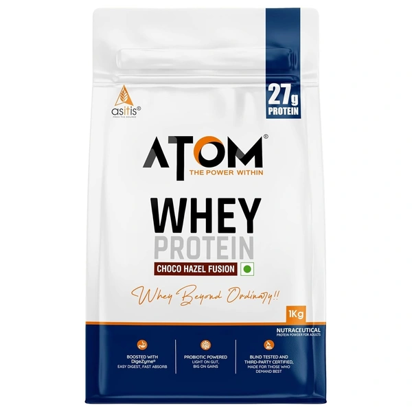 AS-IT-IS Nutrition ATOM Whey Protein | 27g protein | Isolate & Concentrate | USA Labdoor Certified | With Digestive Enzymes for better absorption - 28 Servings, Choco Hazel Fusion, 1 Kg