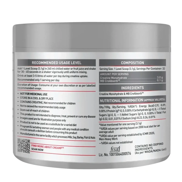 MuscleBlaze Creatine Monohydrate CreAMP 100gm - Unflavoured
