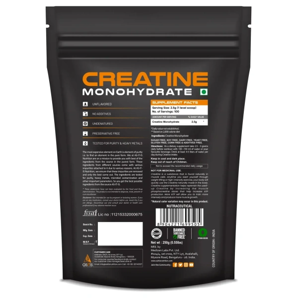 AS-IT-IS Nutrition Pure Creatine Monohydrate 250 Gms - Unflavoured