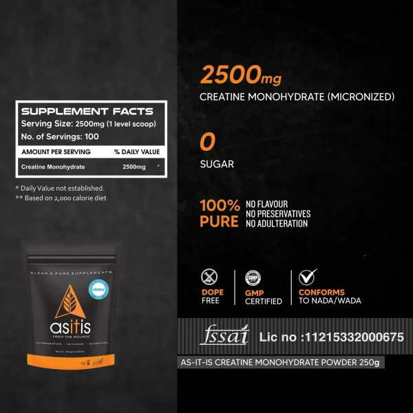 AS-IT-IS Nutrition Pure Creatine Monohydrate 250 Gms - Unflavoured