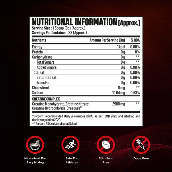 Big Muscles Nutrition Creagen - Creatine Monohydrate Powder 100g - 33 Servings  - Sex On The Beach