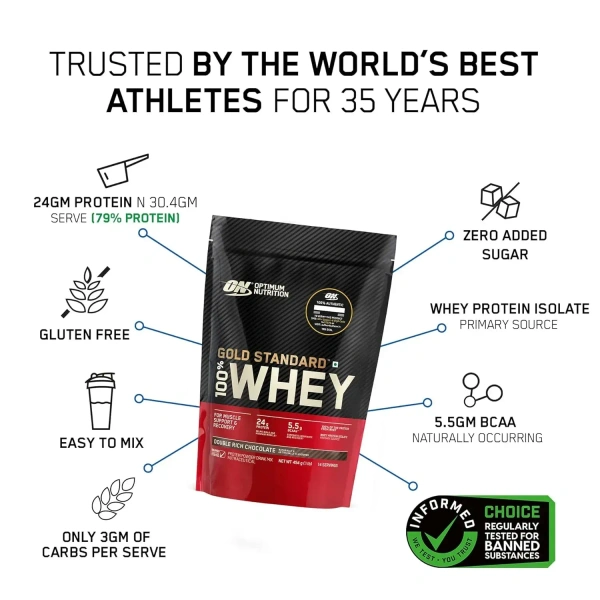 Optimum Nutrition (ON) Gold Standard 100% Whey 1 Lbs - Double Rich Chocolate