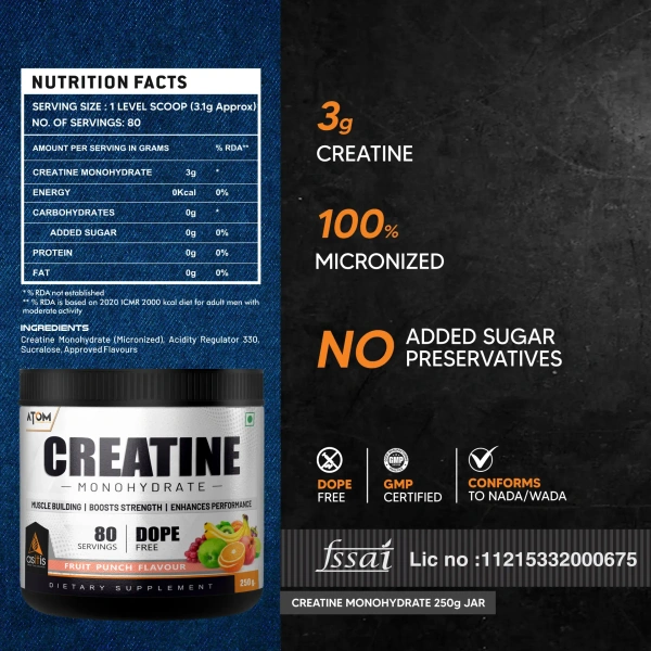 AS IT IS AS-IT-IS ATOM Creatine Monohydrate 250g - 80 Servings - Fruit Punch