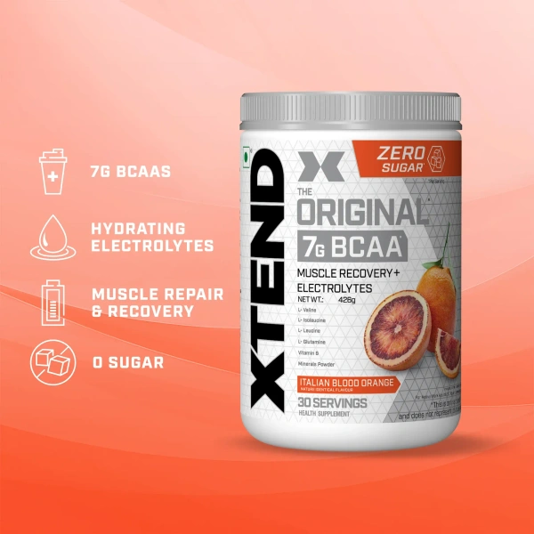 Xtend Scivation Bcaas Powder For Adults (Pre-Workout, 7G Bcaas, 0G Carbs,Sugar & Calories, 3.5 Leucine, 2.5G L-Glutamine, 1G Citrulline Malate) - 30 Servings - Italian Blood Orange, 402gm