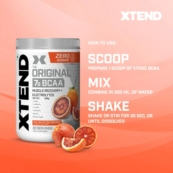 Xtend Scivation Bcaas Powder For Adults (Pre-Workout, 7G Bcaas, 0G Carbs,Sugar & Calories, 3.5 Leucine, 2.5G L-Glutamine, 1G Citrulline Malate) - 30 Servings - Italian Blood Orange, 402gm