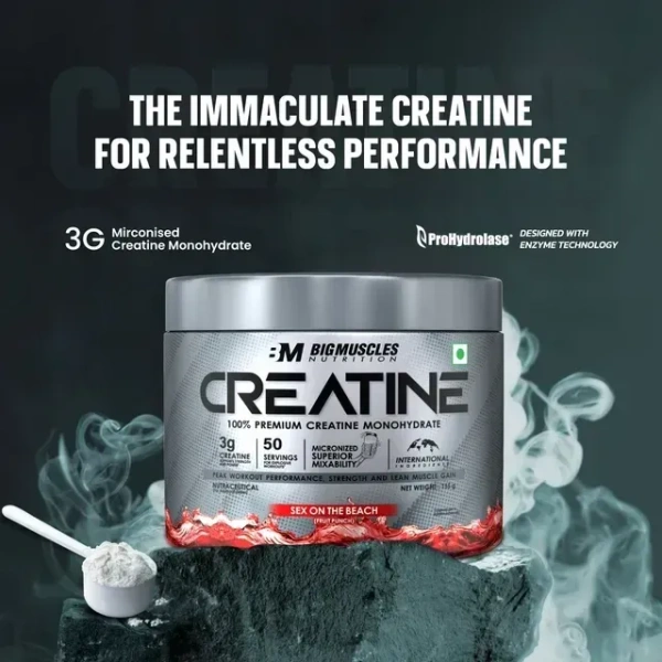 Big Muscles Nutrition Micronised Creatine Monohydrate Powder 100g - 33 Servings - Sex On The Beach