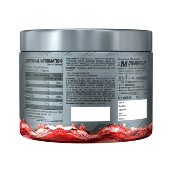 Big Muscles Nutrition Micronised Creatine Monohydrate Powder 100g - 33 Servings - Sex On The Beach