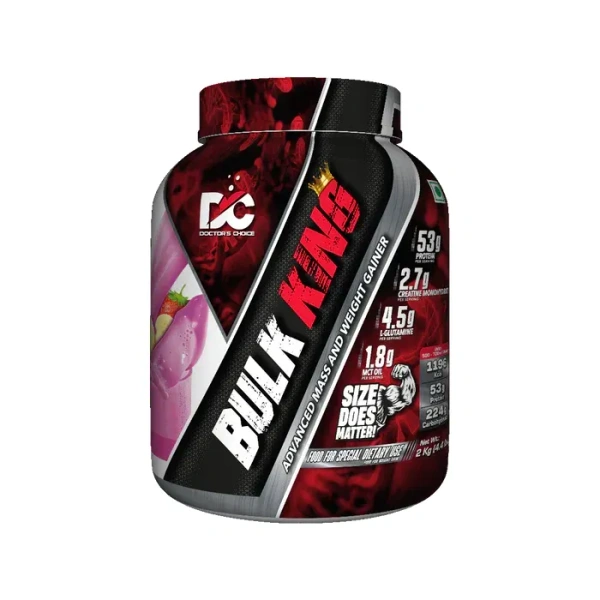 Doctor's Choice Bulk King Advanced Mass and Weight Gainer, 3 Kg - Strawberry Banana Milkshake