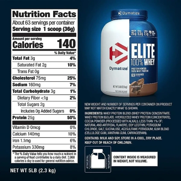 Dymatize Elite 100% Whey Protein 5 Lbs - Rich Chocolate
