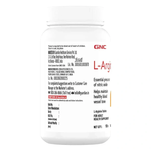 GNC L-Arginine (1000 mg) , 90 Tabs - Unflavoured