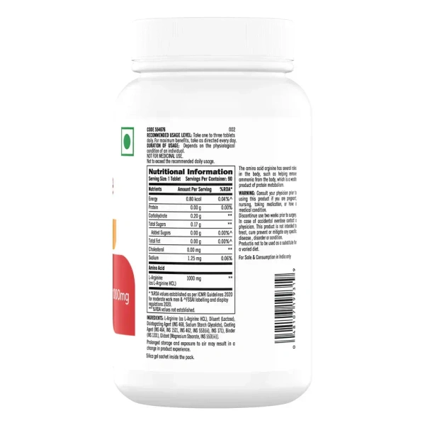 GNC L-Arginine (1000 mg) , 90 Tabs - Unflavoured