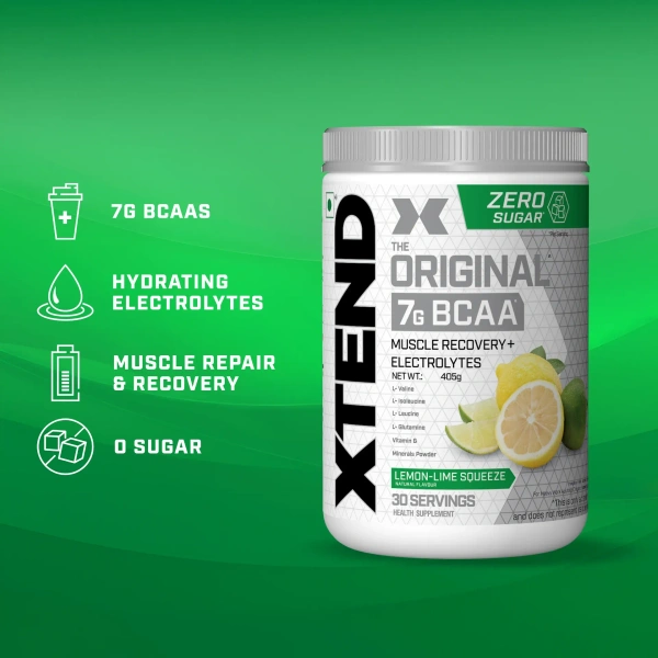 Xtend Scivation Bcaas Powder For Adults (Pre-Workout, 7G Bcaas, 0G Carbs,Sugar & Calories, 3.5 Leucine, 2.5G L-Glutamine, 1G Citrulline Malate) - 30 Servings - Lemon Lime Sqeeze, 402gm
