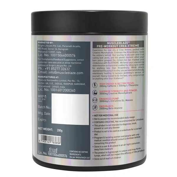 Muscle Blaze MuscleBlaze Pre Workout Crea-Xtreme, 200 g - Berry Lime