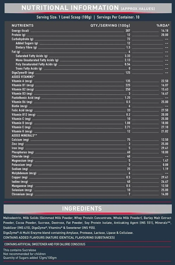 MuscleBlaze Weight Gainer with Added Digezyme, 2.2 Lbs - Chocolate