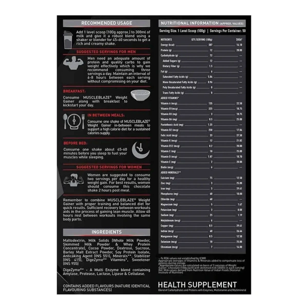 MuscleBlaze Weight Gainer with Added Digezyme, 5kg - Chocolate