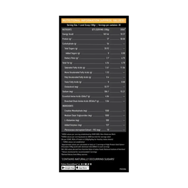 MuscleBlaze High Protein Gold Gainer - 3 Kg - Chocolate Bliss