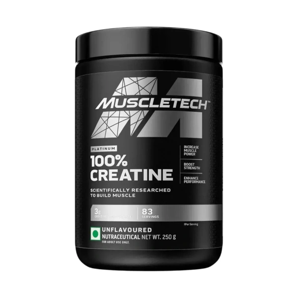 MuscleTech Platinum Creatine Monohydrate Powder | 3 g Creatine Per Serving | Supports Strength, Power & Muscle Recovery - 83 Servings, Unflavoured, 250gm