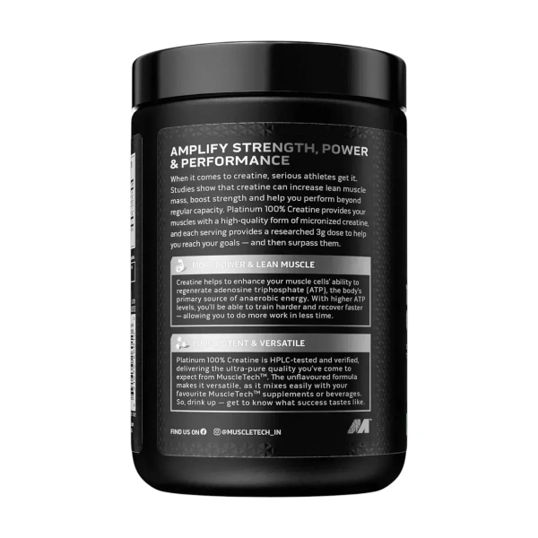 MuscleTech Platinum Creatine Monohydrate Powder | 3 g Creatine Per Serving | Supports Strength, Power & Muscle Recovery - 83 Servings, Unflavoured, 250gm