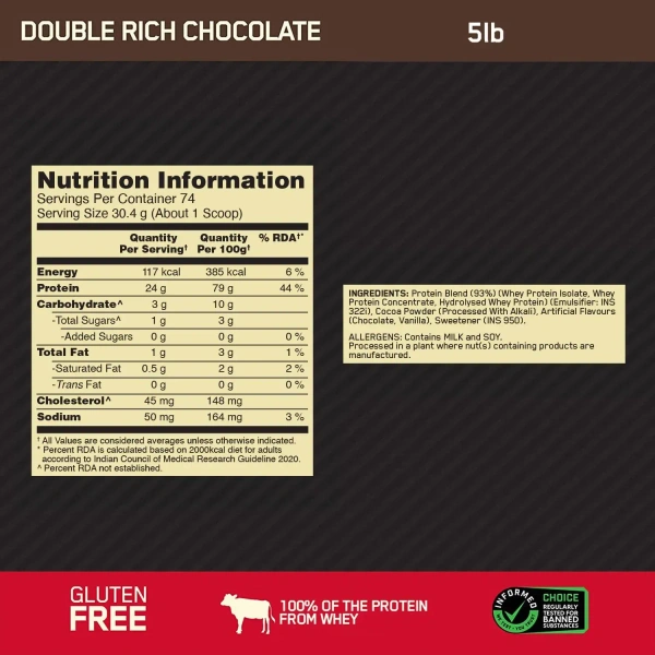 Optimum Nutrition (ON) Gold Standard 100% Whey 5 Lbs - Double Rich Chocolate