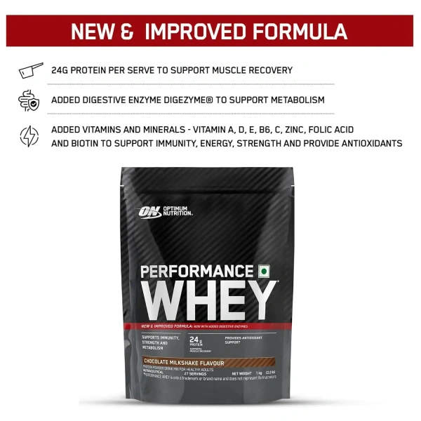 Optimum Nutrition (ON) Performance Whey Protein Powder , 1 kg - Chocolate Milkshake