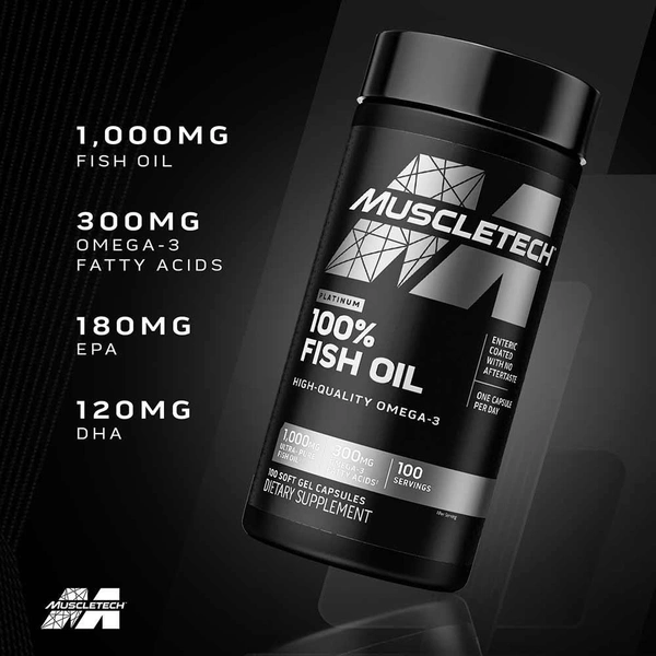 MuscleTech Platinum Fish Oil For Men And Women, 1000Mg Omega 3 With 180 Mg Epa & 120 Mg Dha For Heart, Joints & Brain Health, 100 Softgels, 1 count, 100 servings - 100 Servings, Unflavoured