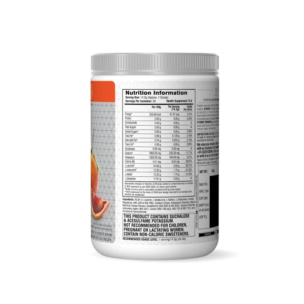 Xtend Scivation Bcaas Powder For Adults (Pre-Workout, 7G Bcaas, 0G Carbs,Sugar & Calories, 3.5 Leucine, 2.5G L-Glutamine, 1G Citrulline Malate) - 30 Servings - Italian Blood Orange, 402gm