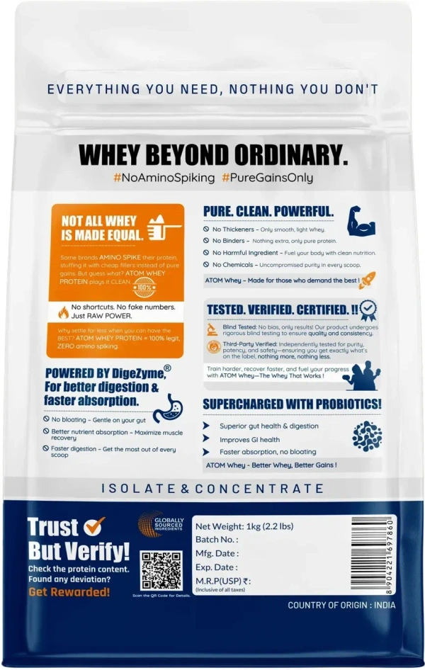 AS-IT-IS Nutrition ATOM Whey Protein | 27g protein | Isolate & Concentrate | USA Labdoor Certified | With Digestive Enzymes for better absorption - 28 Servings, Mawa Malai, 1 Kg