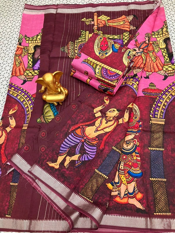 Pure Mangalagiri Pattu By Cotton - Pink Flamingo, Free Size