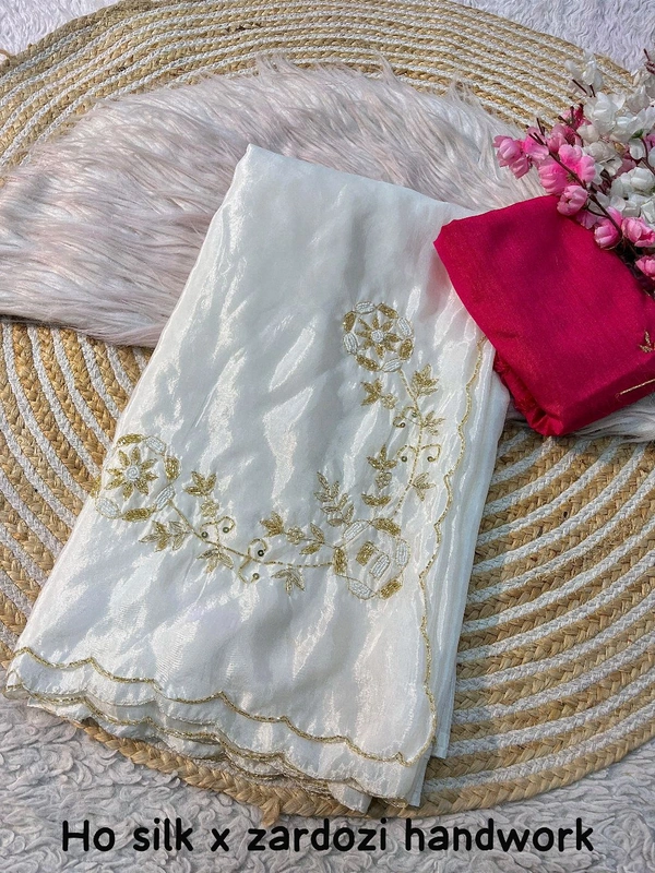 Zardozi Work With HO silk - White, Free Size