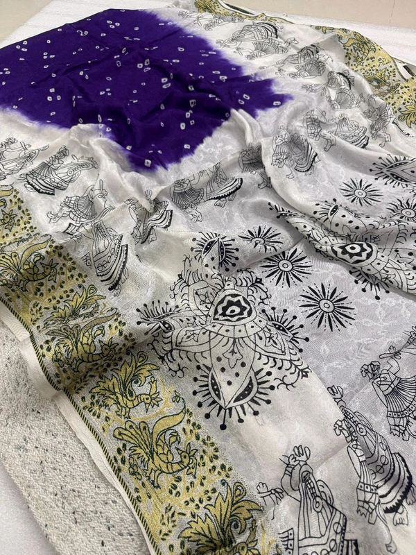 Kanjivaram Bandini Cotton silk
 - White, Free Size